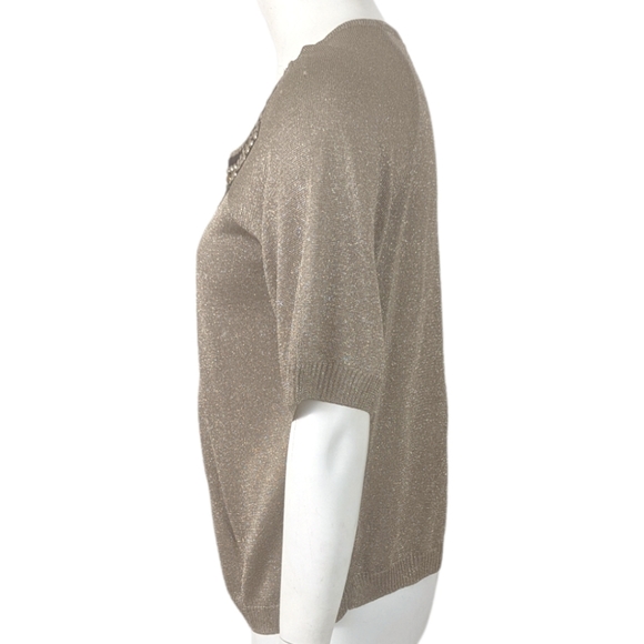 St. John Metallic Evening Blouse Top Womens Small Gold Studded Cocktail Party - Picture 4 of 12